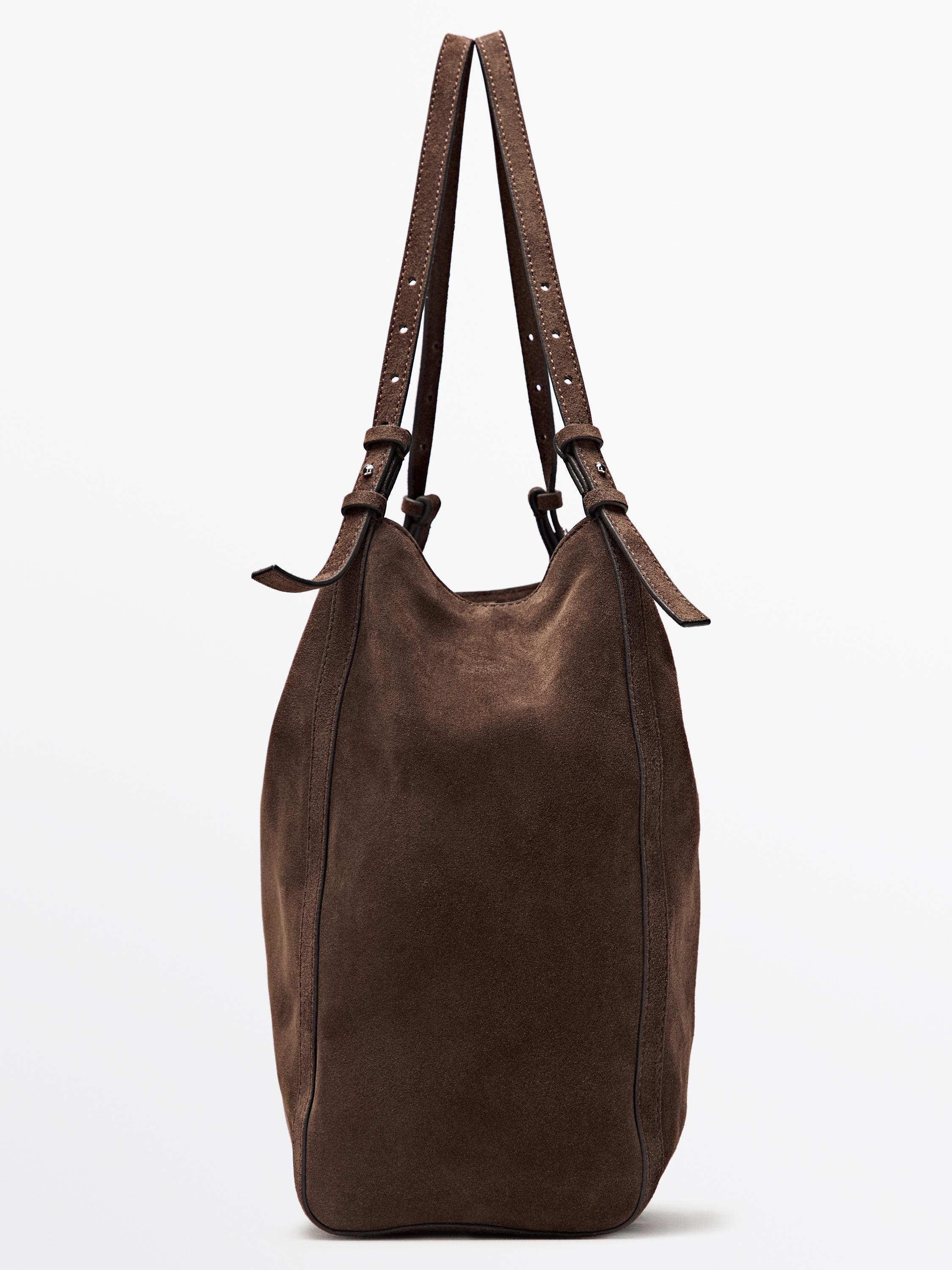 Split suede leather tote bag